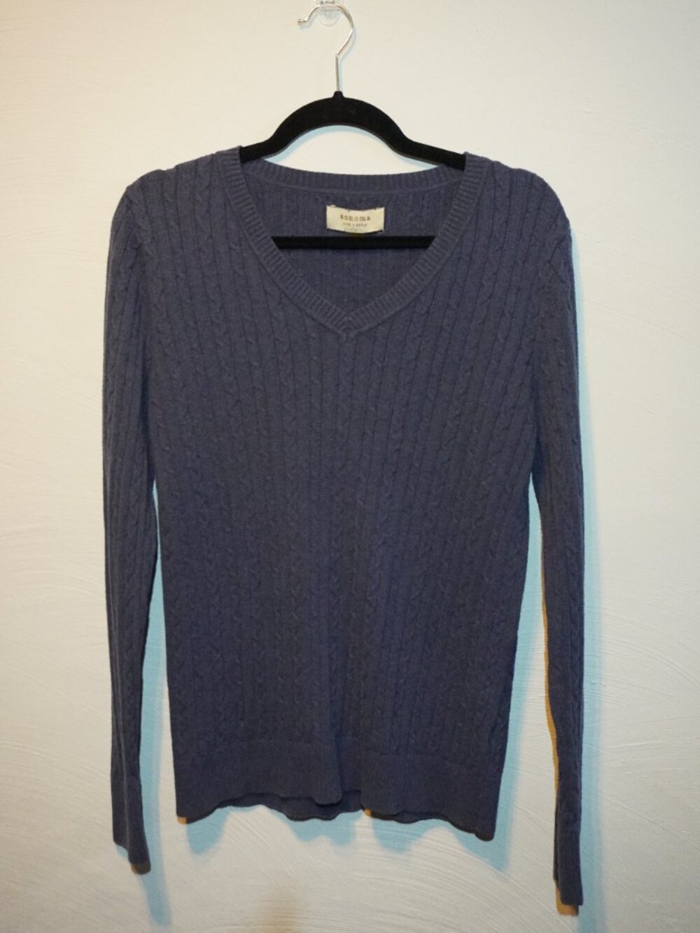 Sonoma Blue Cable-knit V-neck Sweater Large